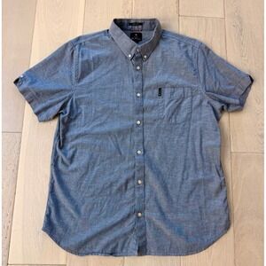 Ben Sherman Mens Stretch Fit Short Sleeve Button Down Shirt Blue Oxford XL